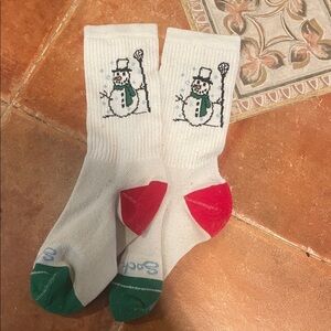 Festive Snowman Socks - White with Red and Green Accents